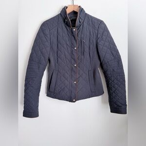 ZARA navy blue Quilted Jacket full zip fitted equestrian Y2K M